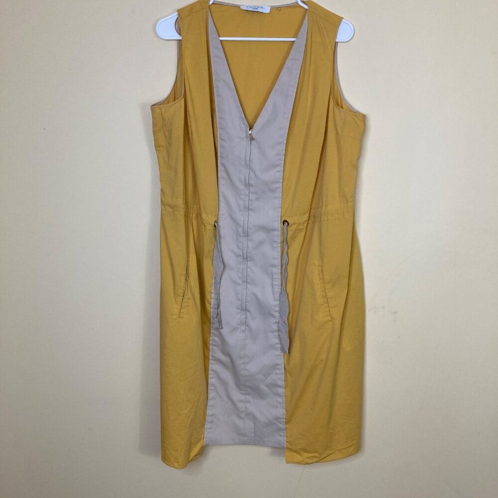 Tahari Woman Sleeveless Yellow Zip Front Dress 16 Beige Accent Panel Size Plus